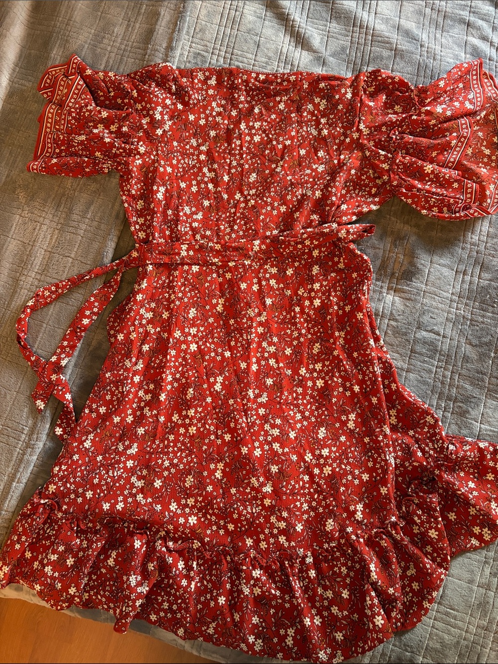 Max Studio Red Floral Wrap Midi Dress - Picture 6 of 6